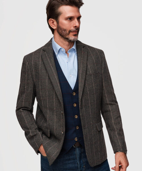 Meeste elegantne peene ruuduga villasegu pintsak