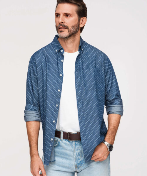 Meeste puuvillane õhuke teksariidest mustriga särk